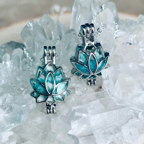 Amazonite Lotus Caged Crystal Necklace - Picture 4 of 6